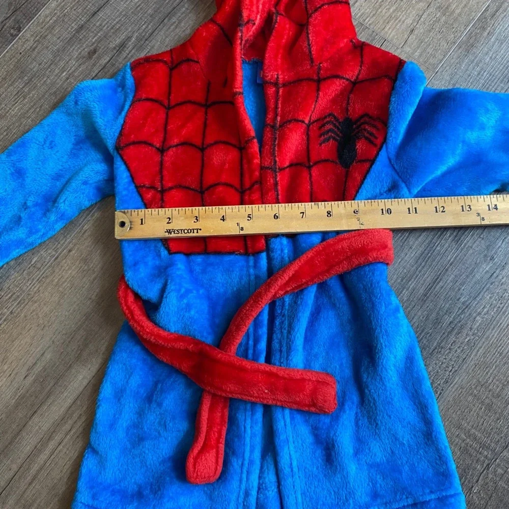 Marvel Spider-Man Toddler Boys Plush Hooded‎ Bathrobe Blue Red Size 2T XXS